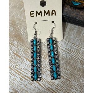 Western Faux Turquoise Rhinestone Dangle Earrings Southwestern Boho